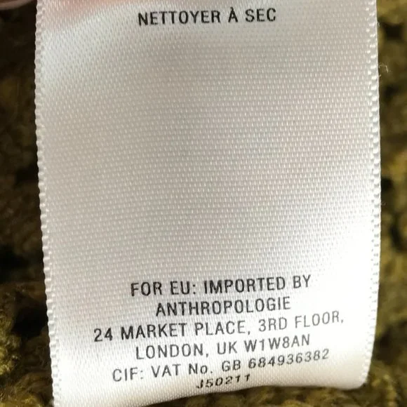 ANTHROPOLOGIE Angel of the North Turtleneck Cowl Neck Sweater Olive Green Brown.